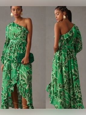 FARM Rio Green One-Shoulder Floral Maxi Dress